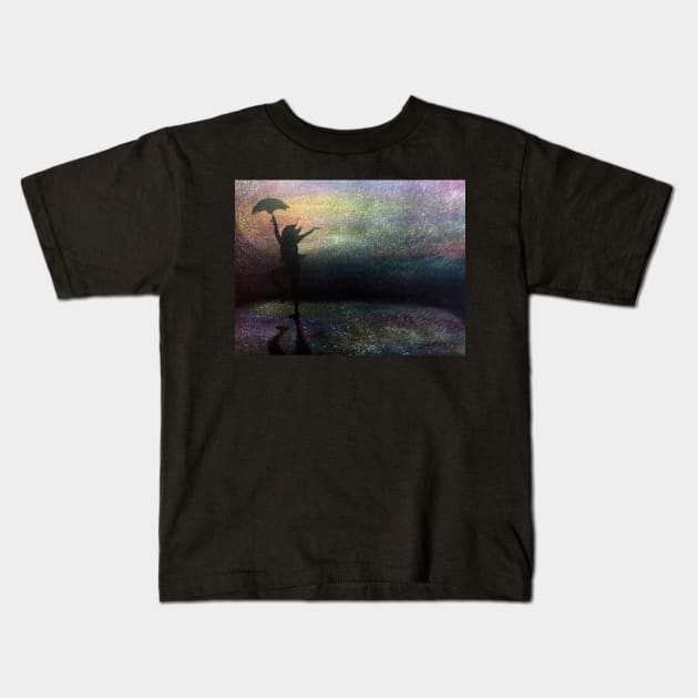 Dancing in the Rain Kids T-Shirt by hollydoesart